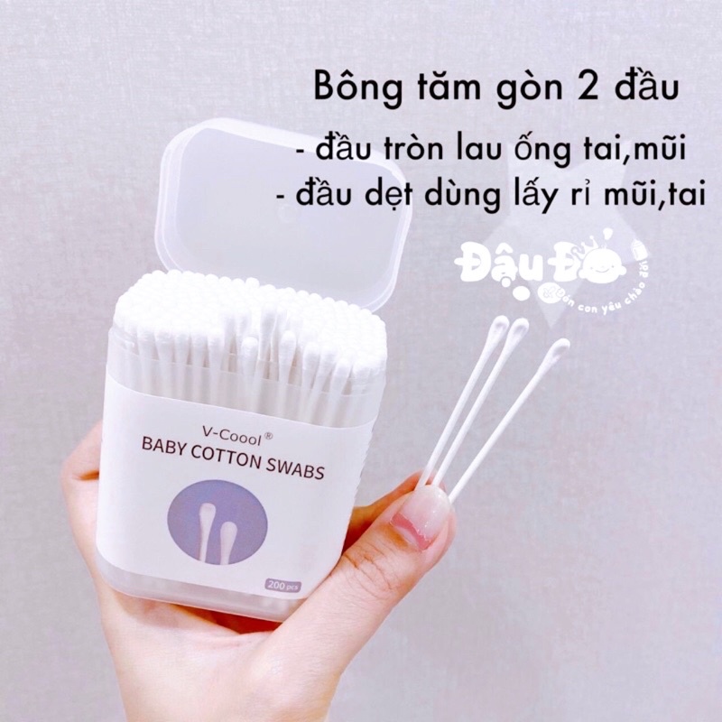 Tăm Bông Đa Năng VCOOL 2 Đầu Kháng Khuẩn Lõi Giấy, Bông Mịn, Quấn Chặt Phù Hợp Cho Mọi Lứa Tuổi