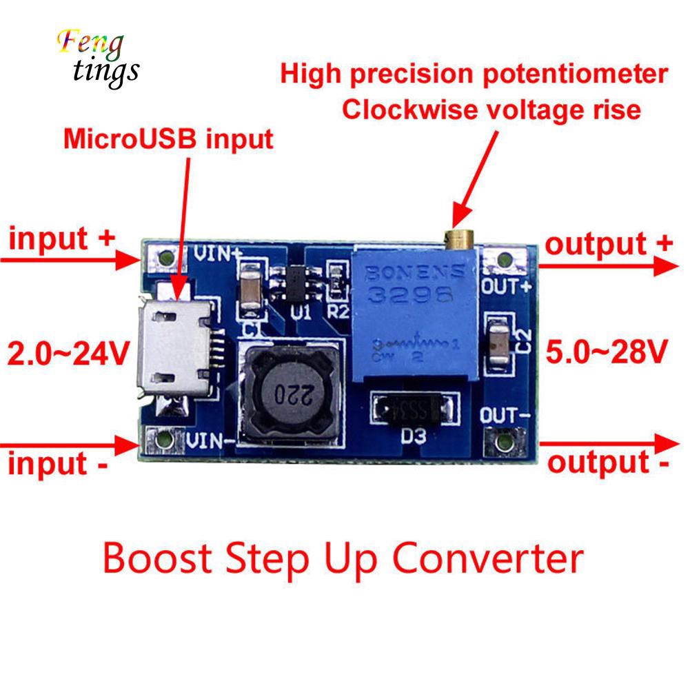 FT DC-DC 2A Boost Converter Adjustable Step Up Power Supply Module 2-24V thumbnail