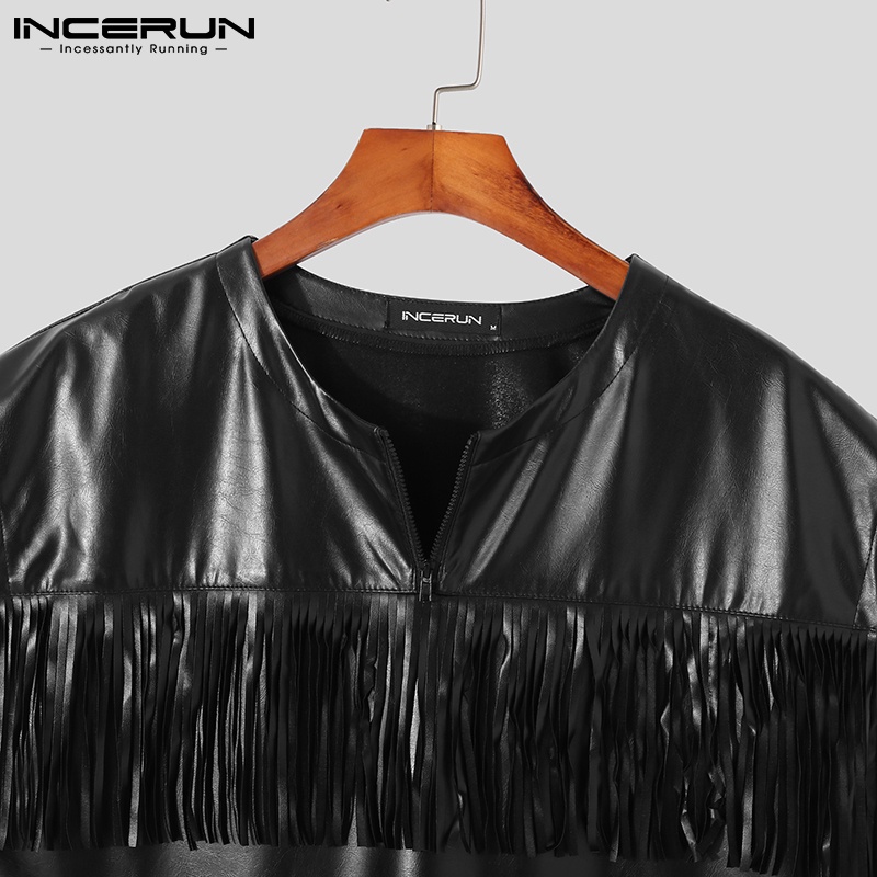 Áo thun INCERUN sát nách cổ chữ V phối khóa kéo thời trang dành cho nam