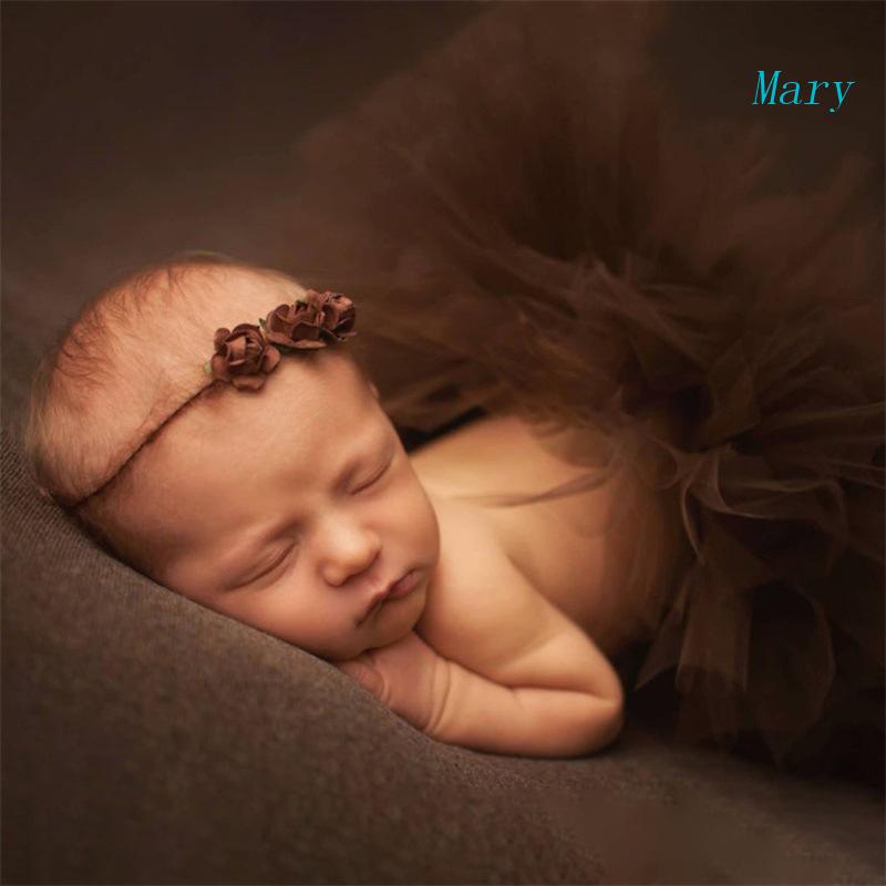 Set 2 Món Phụ Kiện Váy Tutu + Băng Đô Hoa Dễ Thương Làm Phụ Kiện Chụp Ảnh Cho Bé Sơ Sinh