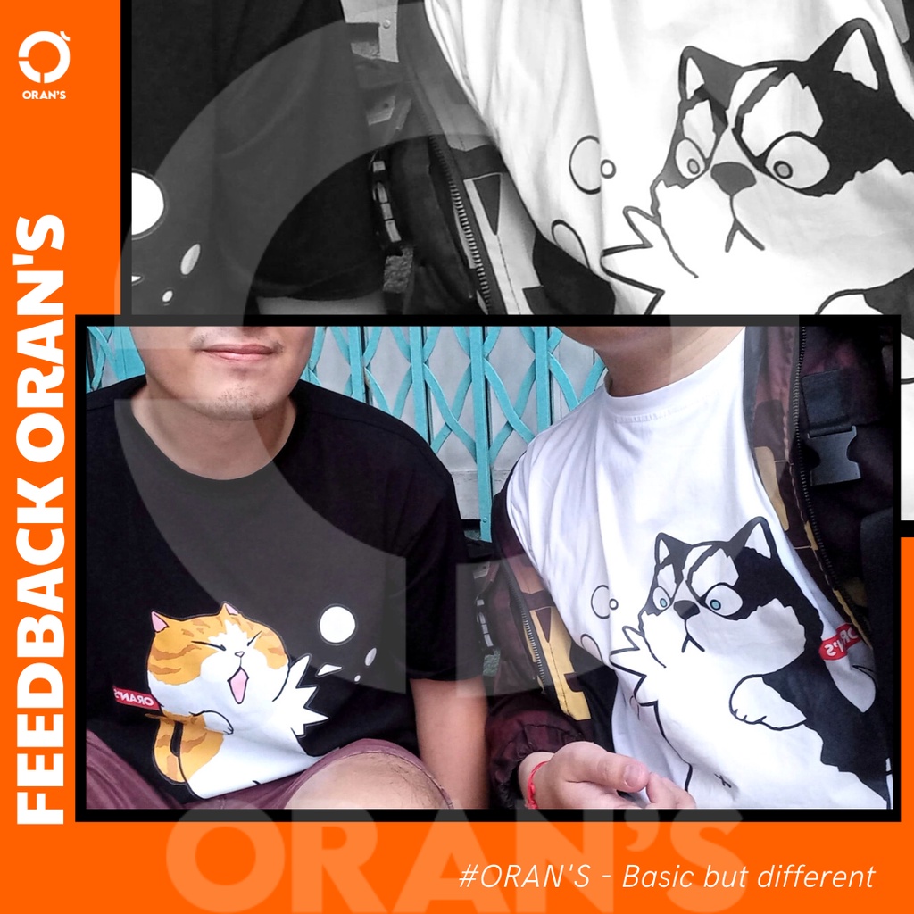 Áo thun tay lỡ ORAN'S Couple Tee chó mèo 03 áo đôi nam nữ Oversize chất COTTON 4C FULLBOX ORANS - Chó Husky &amp; Mèo Vàng