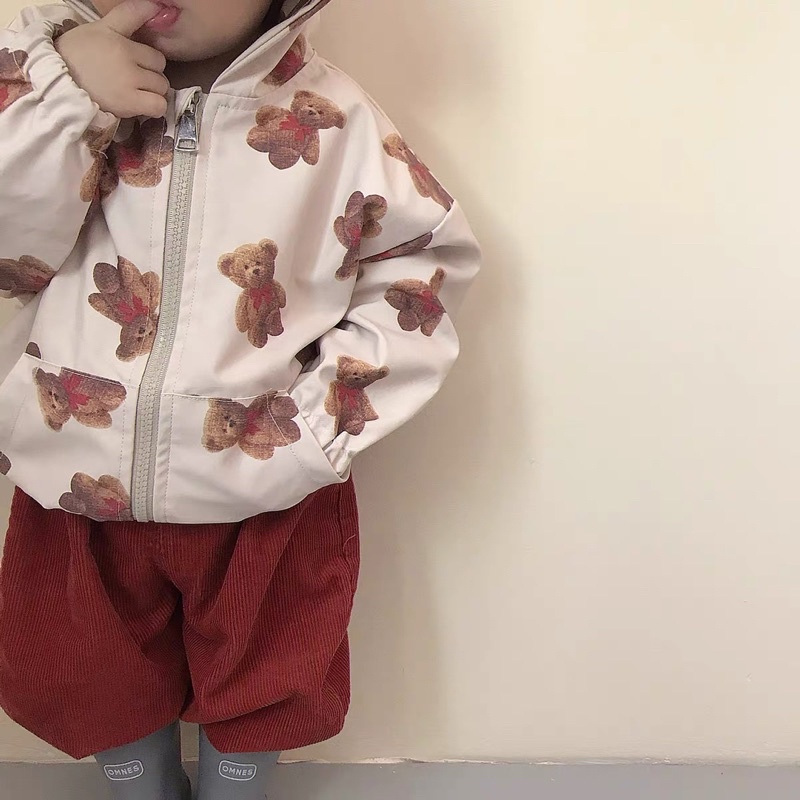 Áo khoác gió hình gấu cho bé trai và bé gái