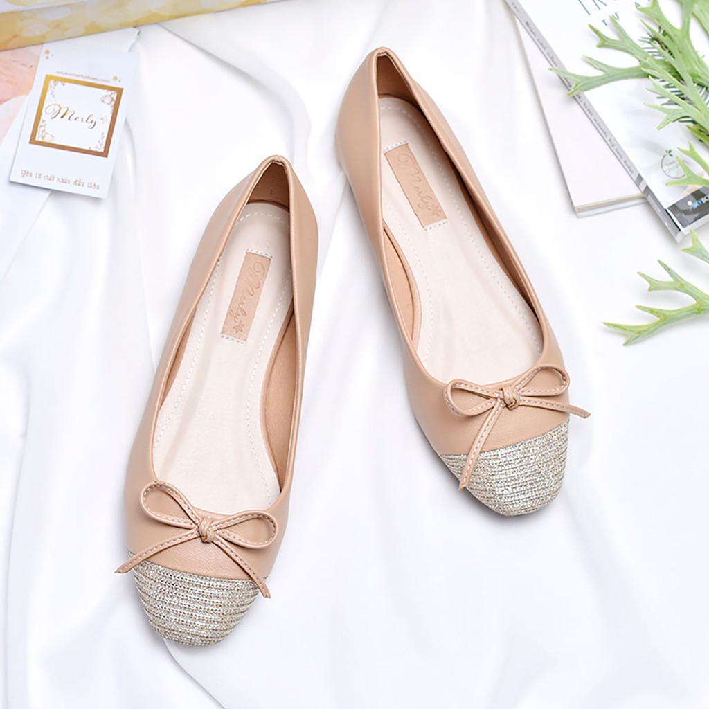 [Form Lớn] Giày Bệt Mũi Vuông Nơ Xinh Merly 1202, Giày Búp Bê Bigsize 35-43 Đế Chống Trơn | BigBuy360 - bigbuy360.vn