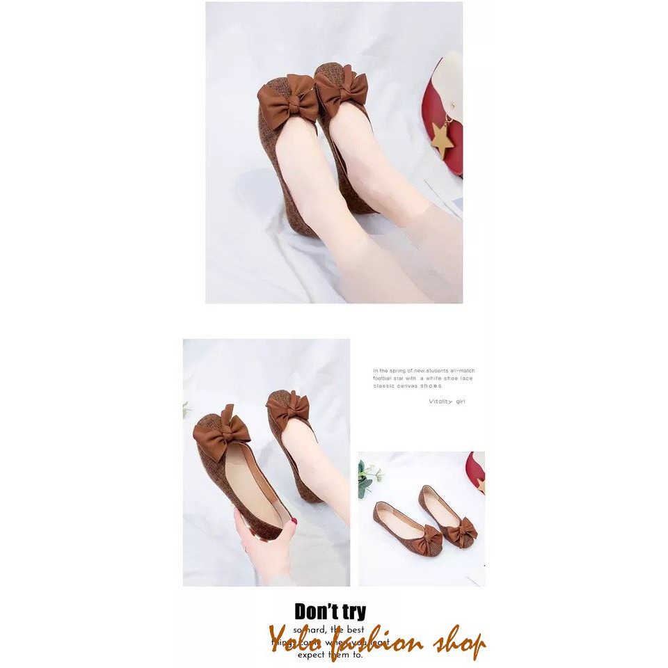 Giày bệt búp bê nữ vải dạ thắt nơ xinh xắn - B12 | BigBuy360 - bigbuy360.vn