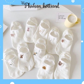 Một đôi tất vớ hài nữ màu trắng in hình cute dễ thương