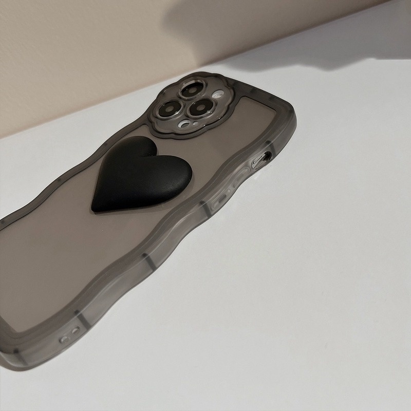 Ốp Điện Thoại Màu Đen Họa Tiết Trái Tim 3D Có Túi Khí Chống Sốc Cho ốp iphone 11 pro max 12 13 pro max X / Xs max XR 7 / 8 plus se2020 ốp lưng iphone