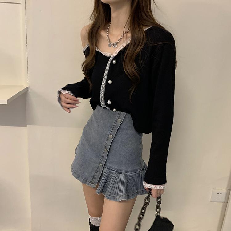 Áo Khoác Cardigan Màu Đen Tay Dài Thiết Kế Không Đồng Đều Không Đồng Đều Dành Cho Nữ