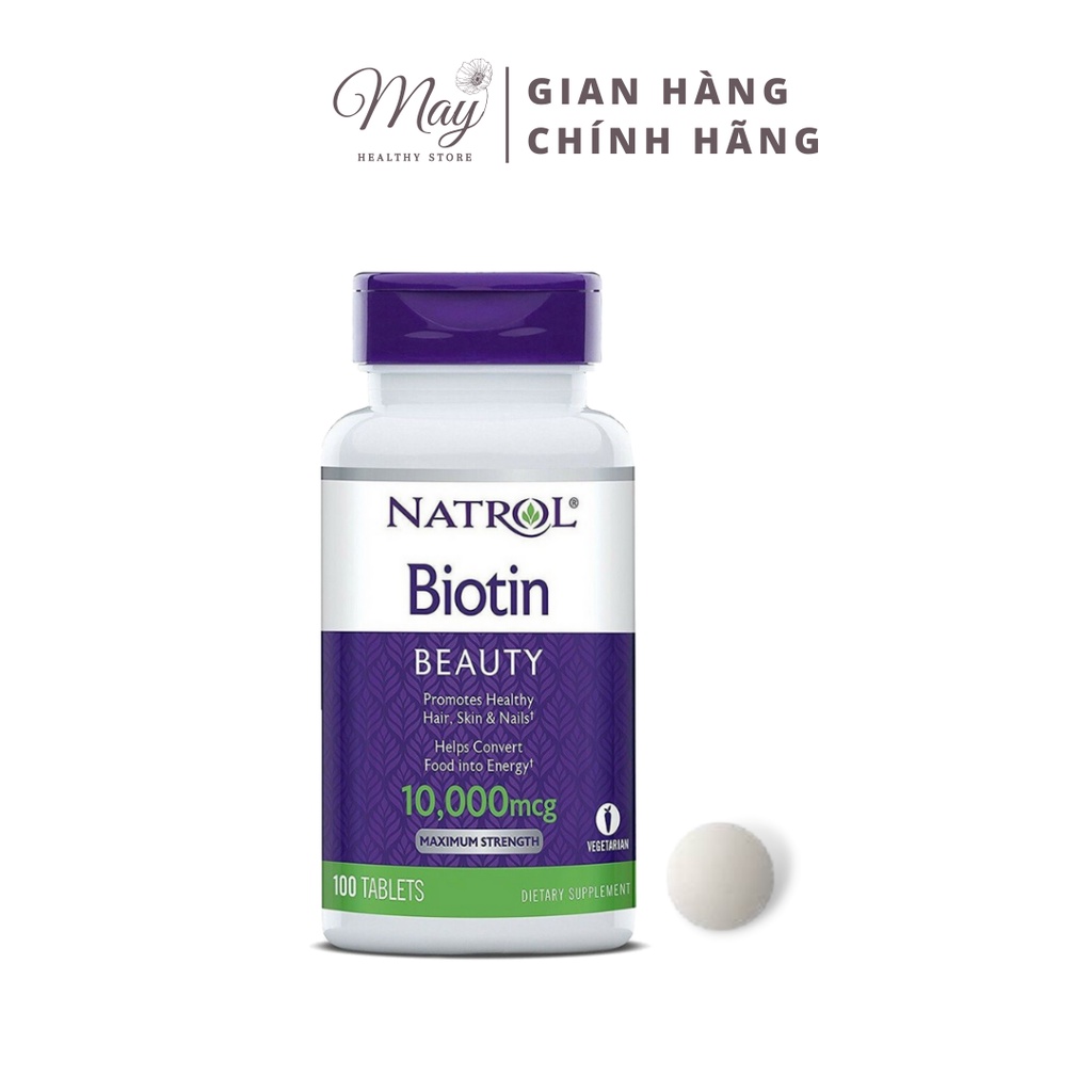 Viên Uống Mọc Tóc Và Móng, Giảm Gãy Rụng Natrol Biotin 10.000 mcg (Lọ 100 Viên)