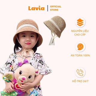 Mũ cho bé gái có dây buộc cằm đáng yêu, mũ cói cho bé đi biển Lavia rộng vành handmade có size theo vòng đầu
