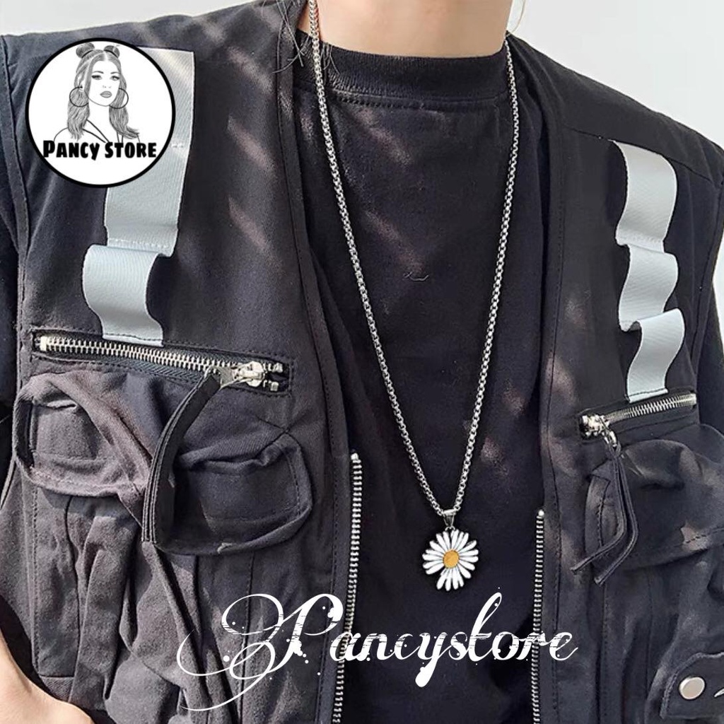 vòng cổ dây chuyền titan hoa cúc nam nữ Unisex