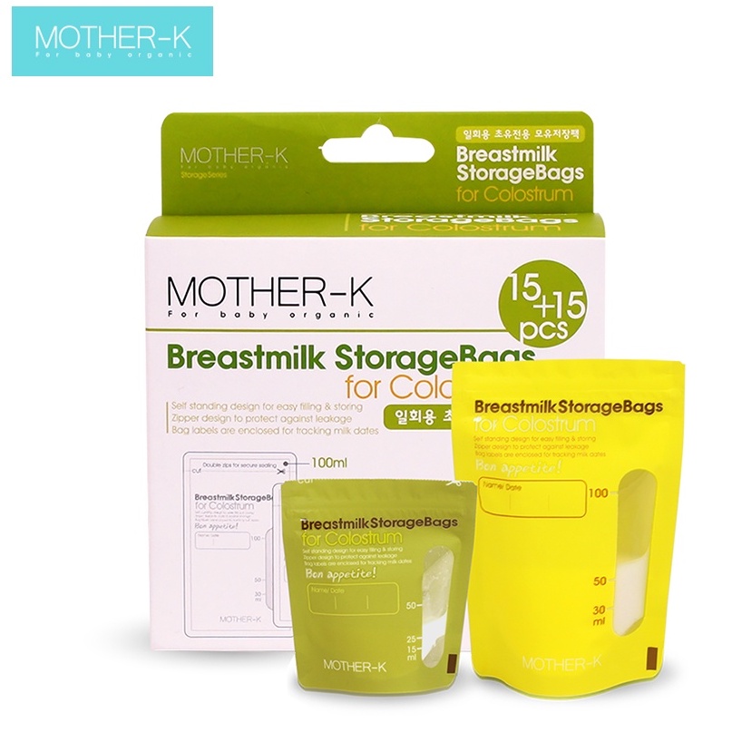 Túi trữ sữa non Mother-K tiệt trùng sẵn khóa zip 2 lần chịu nhiệt từ -20 đến 110 độ C