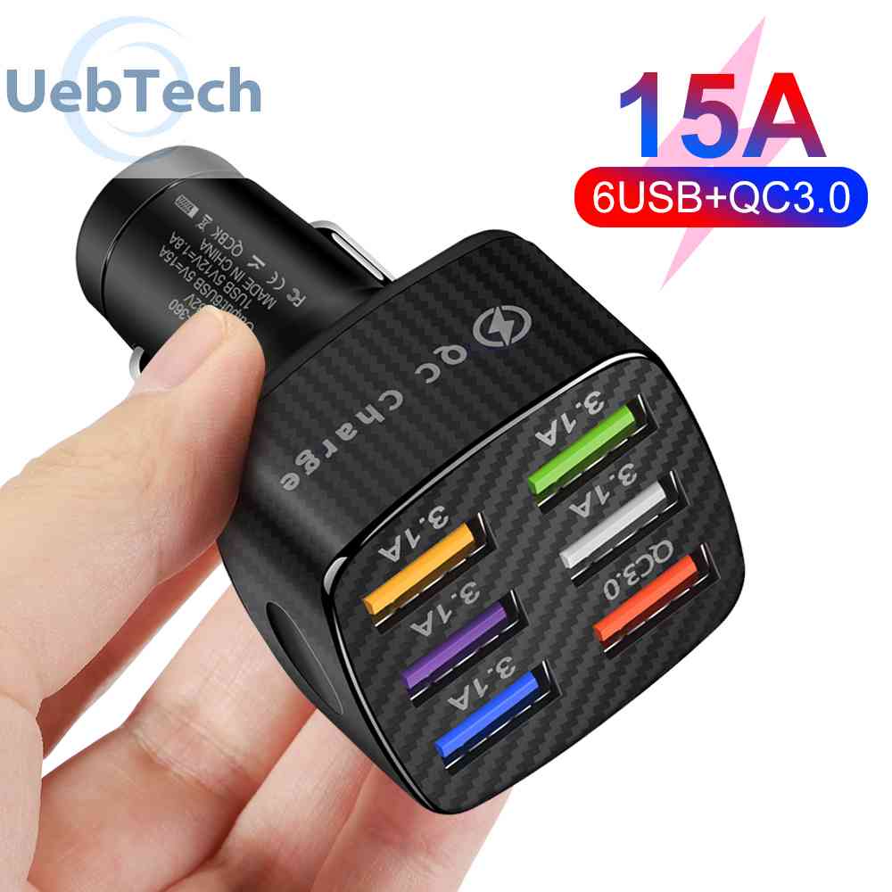 Tẩu Sạc Điện Thoại Nhanh QC3.0 6 Cổng USB 15A Cho Xe Hơi