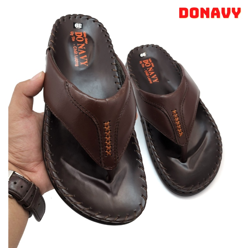 Dép xỏ ngón nam da bò thật 100% DONAVY, kiểu quai kép 02 lớp da bò, thiết kế cực kỳ thời trang, may đế chắc chắn D.K7X