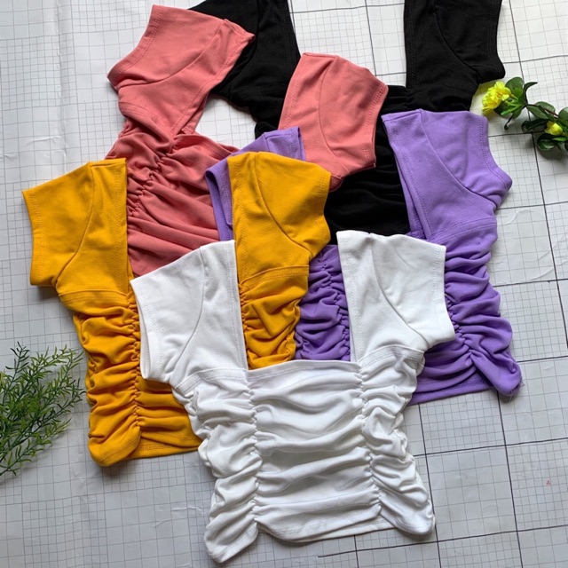 Áo 2 dây nhún body cổ vuông croptop