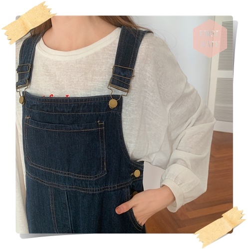 Váy yếm dài Yếm váy Yếm bò dáng dài FIRST DATE màu xanh đậm denim Yếm jean nữ hiện đại năng động | BigBuy360 - bigbuy360.vn