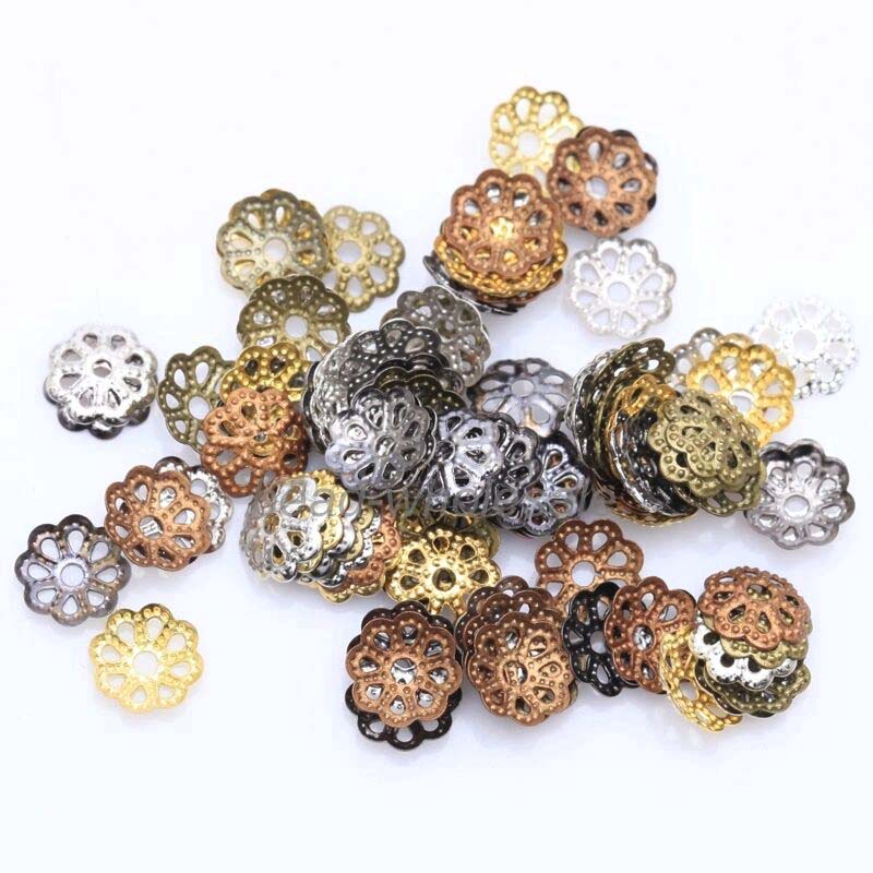 500 Hạt Xỏ Lỗ Bằng Kim Loại Hình Hoa 6mm Nhiều Màu Làm Trang Sức DIY