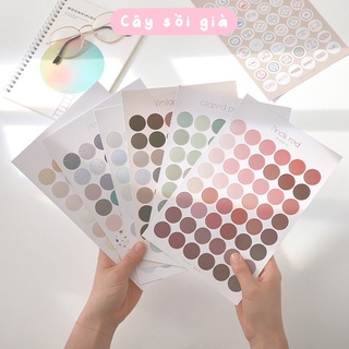 S39 - Tờ 48 miếng dot sticker giấy chấm tròn Morandi trang trí sổ bullet journal, junk journal, tường nhà - Cây Sồi Già