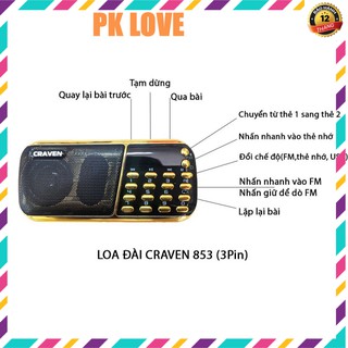 Loa CRAVEN CR-853, Đài FM, Máy nghe pháp, Có khe cắm thẻ nhớ, 3 Pin siêu khỏe - BH 12 tháng