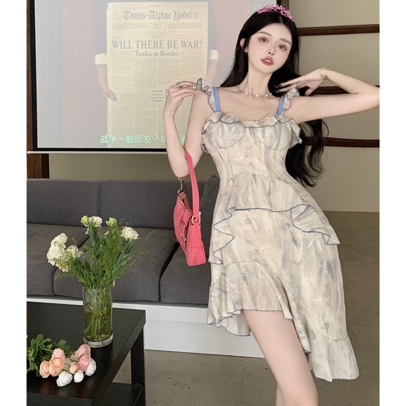 Đầm Hai Dây Nhún Bèo Màu Nhuộm Tie-Dye Thời Trang Mùa Hè