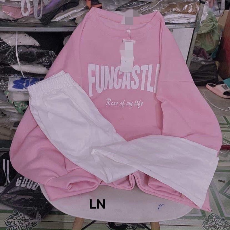 Sét áo nỉ bo cotton FUNCA và quần kaki LN12