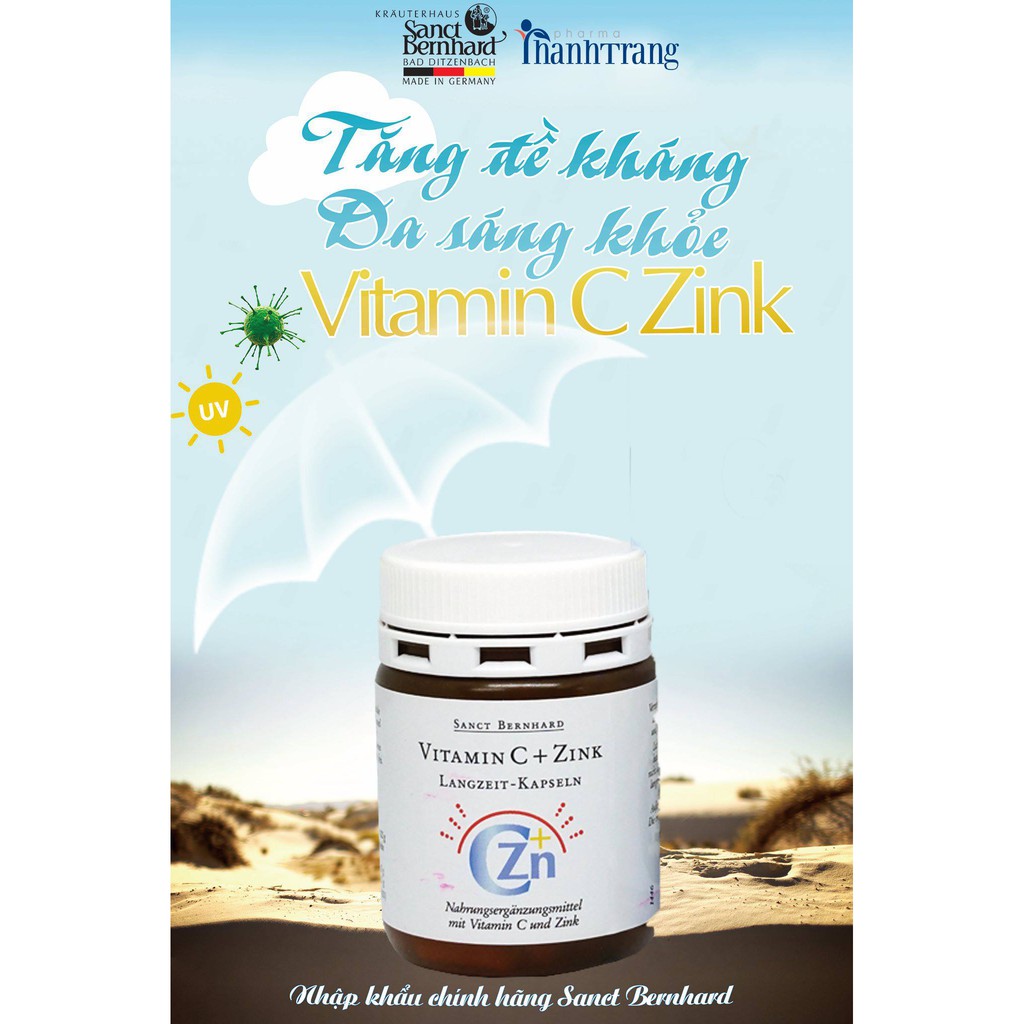 Viên uống Vitamin C và Kẽm tăng cường đề kháng miễn dịch,giúp đẹp da (hộp 60 viên) - [Chính hãng Sanct Bernhard Đức ] | Thế Giới Skin Care
