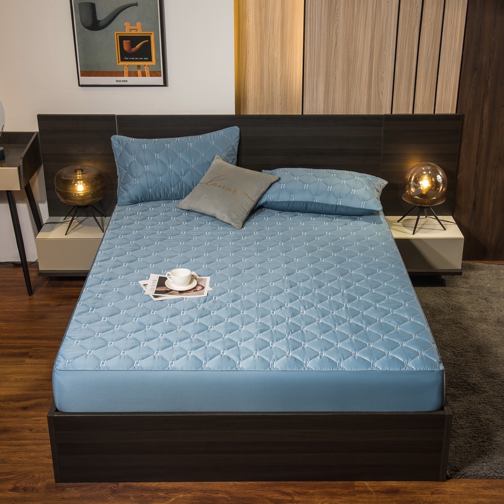 Sét ga gối lụa trần bông 3 lớp H.MEST bo chun bọc đệm bao vừa đệm từ 9 đến 30cm.CHẤT LIỆU LỤA CAO CẤP