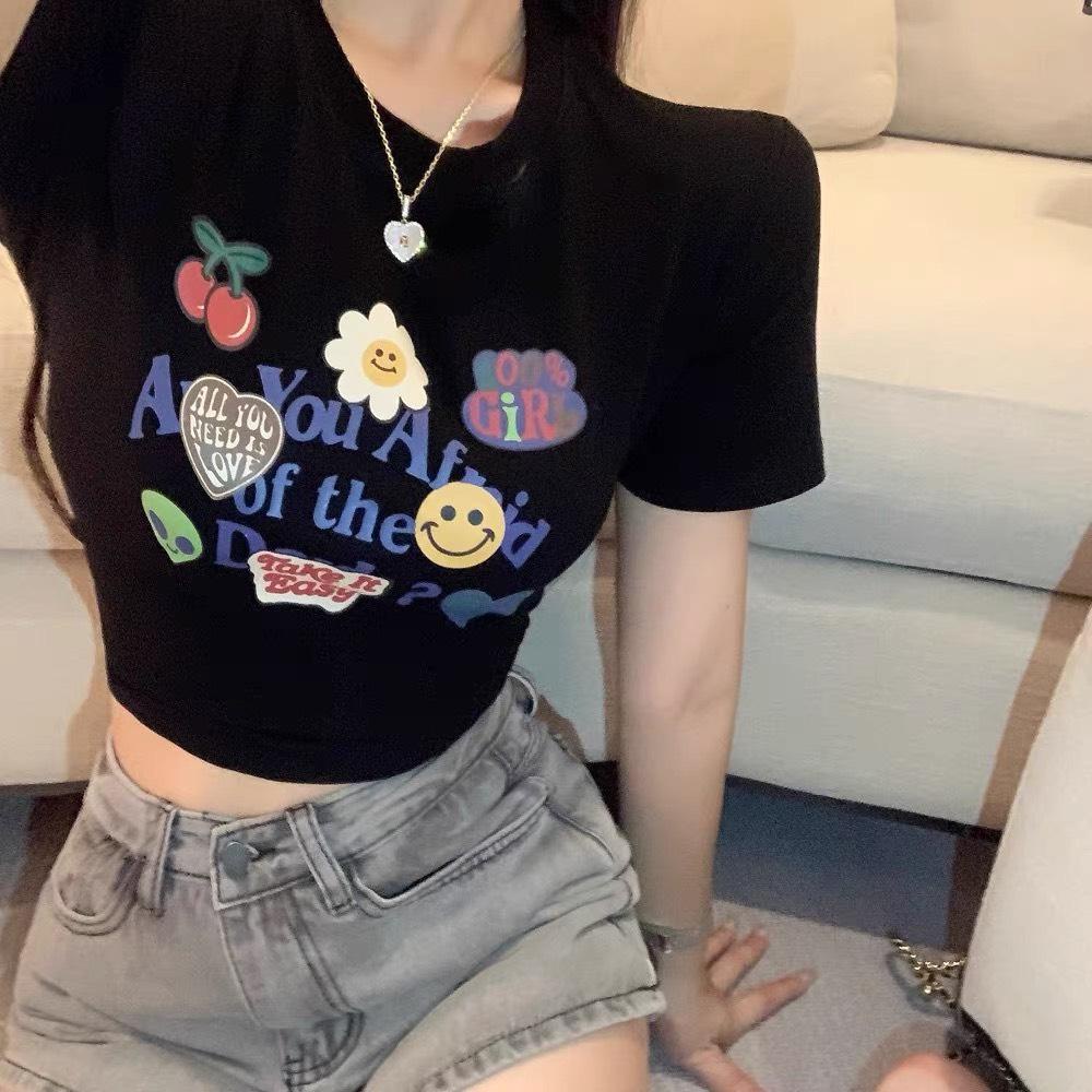 Áo Croptop Tay Ngắn PINKSTORE29, Dáng Ôm Body In Hình A5460