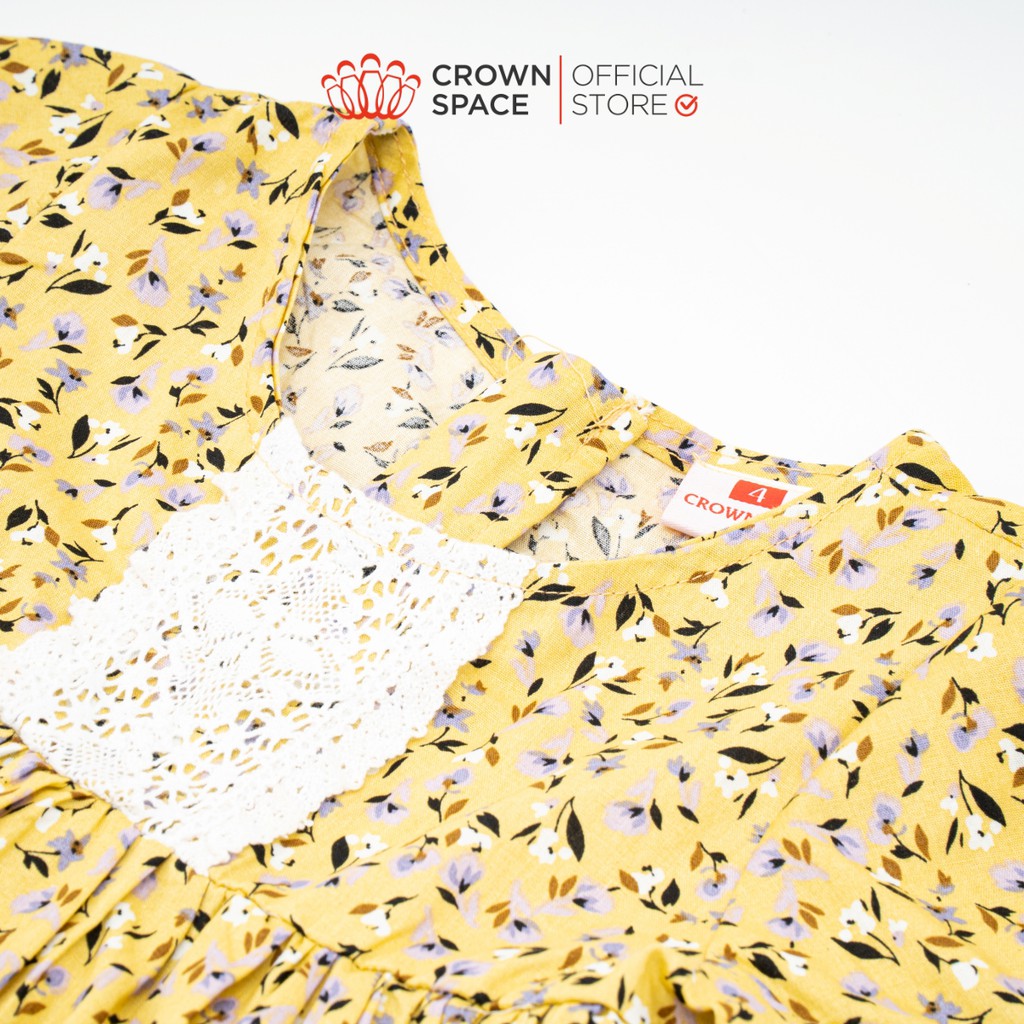 Váy Hoa Nhí Vàng Mật Ong Cho Bé Gái Chính Hãng Crown Space CKGS2810602.Y Từ Size 4-9