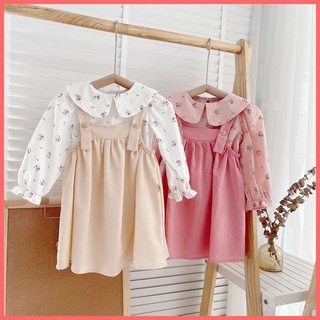  Set yếm thu đông cho bé gái - Thời trang trẻ em Sumin Kids - Áo sơ mi hoa nhí cổ bẻ và chân váy 