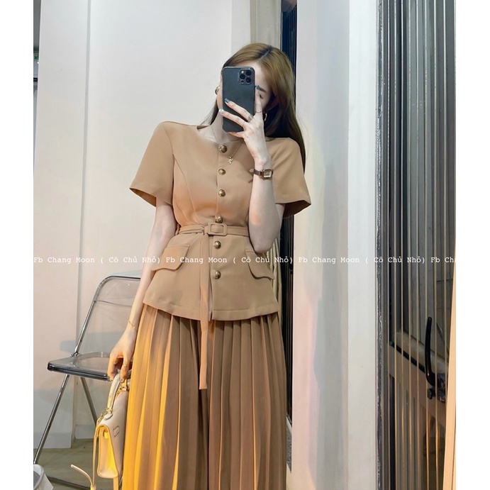 Set chân váy xếp li xoè + áo dáng vest kèm đai hàng có sẵn ( ảnh thật) | BigBuy360 - bigbuy360.vn