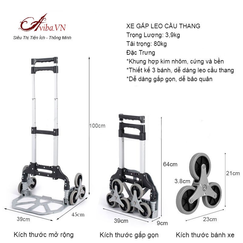 Xe kéo - đẩy hàng leo cầu thang Aviba (tải trọng 80-100kg)
