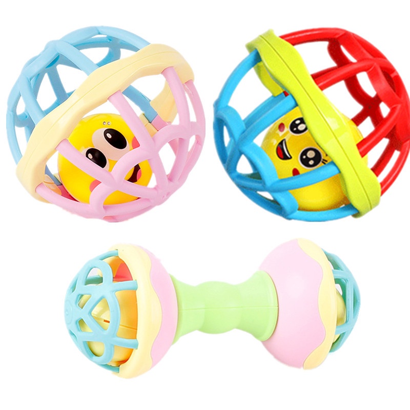 Đồ Chơi Lục Lạc Xúc Xắc Bóng Cao Su Mềm Baby Rattle Ball Dùng Tập Thể Dục Cho Bé Từ 0-3 Tuổi