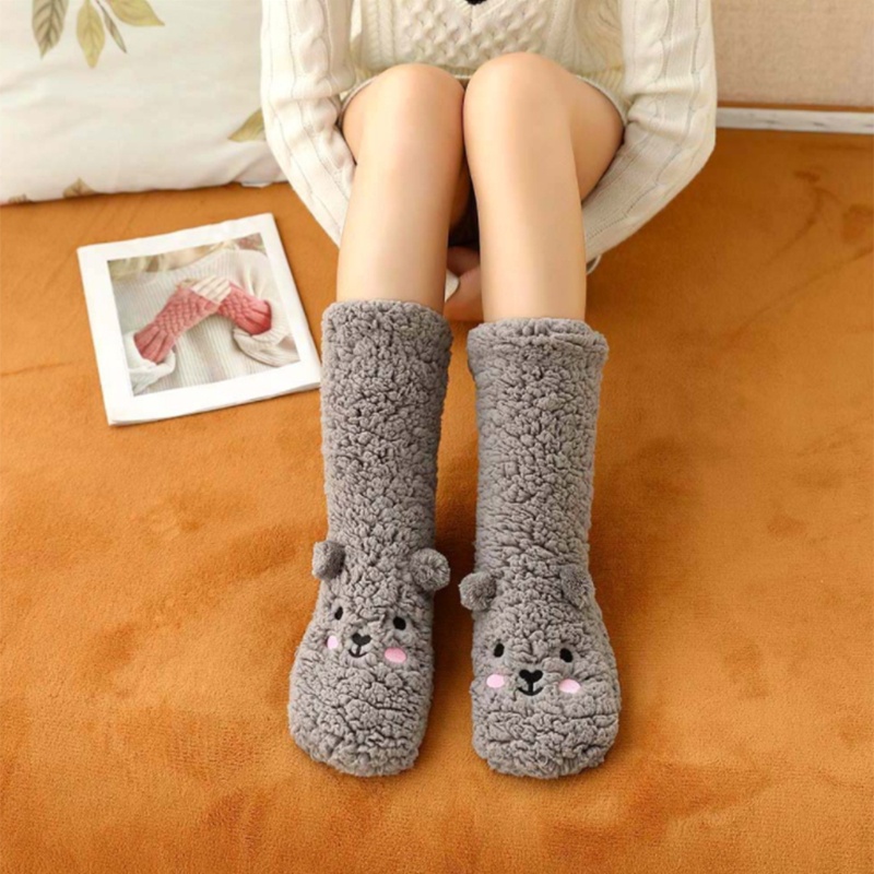 Xiangbao Vớ Lót Bông Dày Ấm Áp Chống Trượt Hình Gấu Hoạt Hình Mùa Đông Cho Nữ