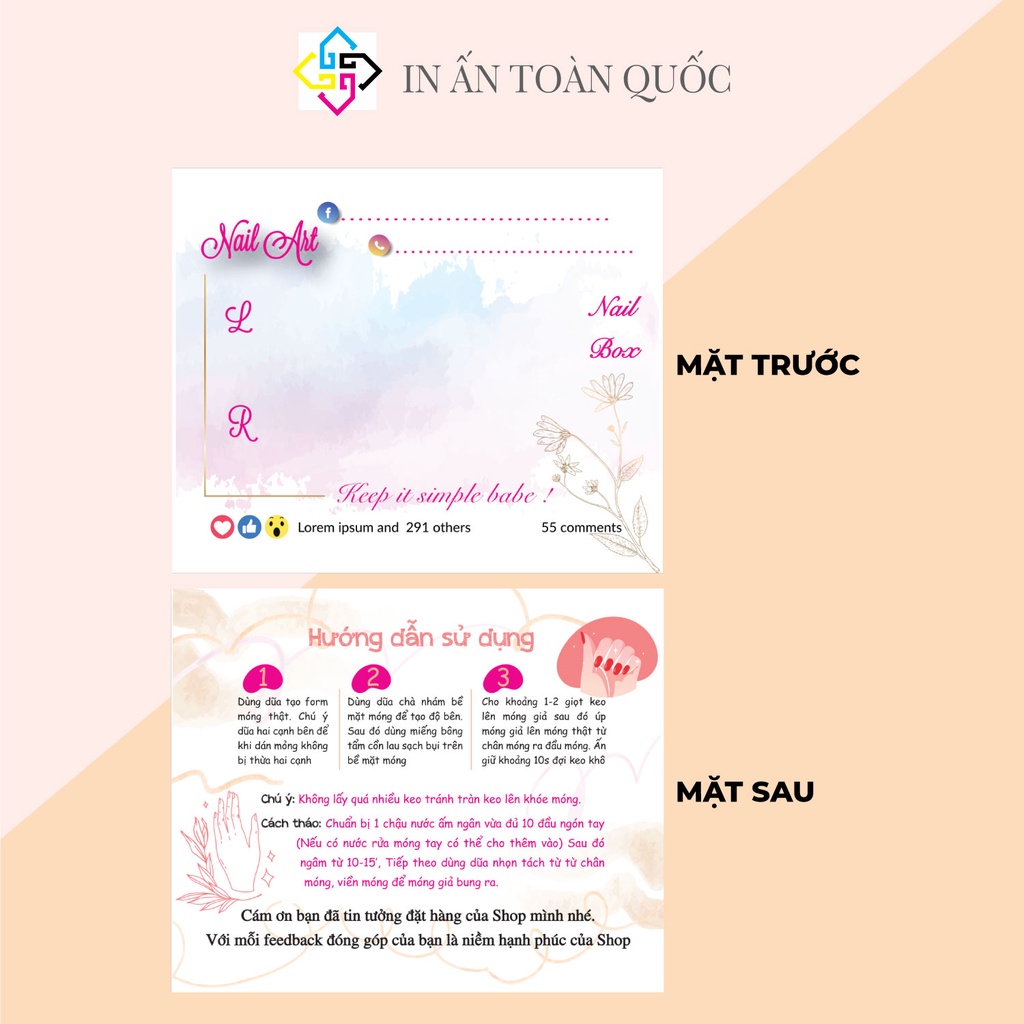 Tổng hợp Bìa  gắn móng giả, nail giả, 50 nhãn bìa cứng Kích thước 9x11cm