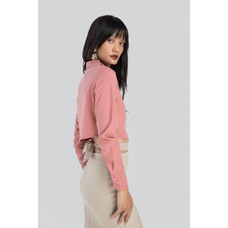 MAYBI Áo sơ mi hồng dáng croptop