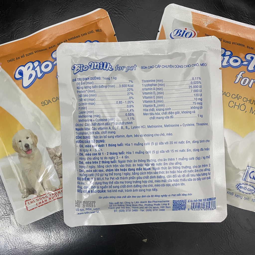 Sữa bột cho chó mèo BIO-MILK For Pet bổ sung vitamin, đạm, khoáng và các chất dinh dưỡng cần thiết gói 100gr