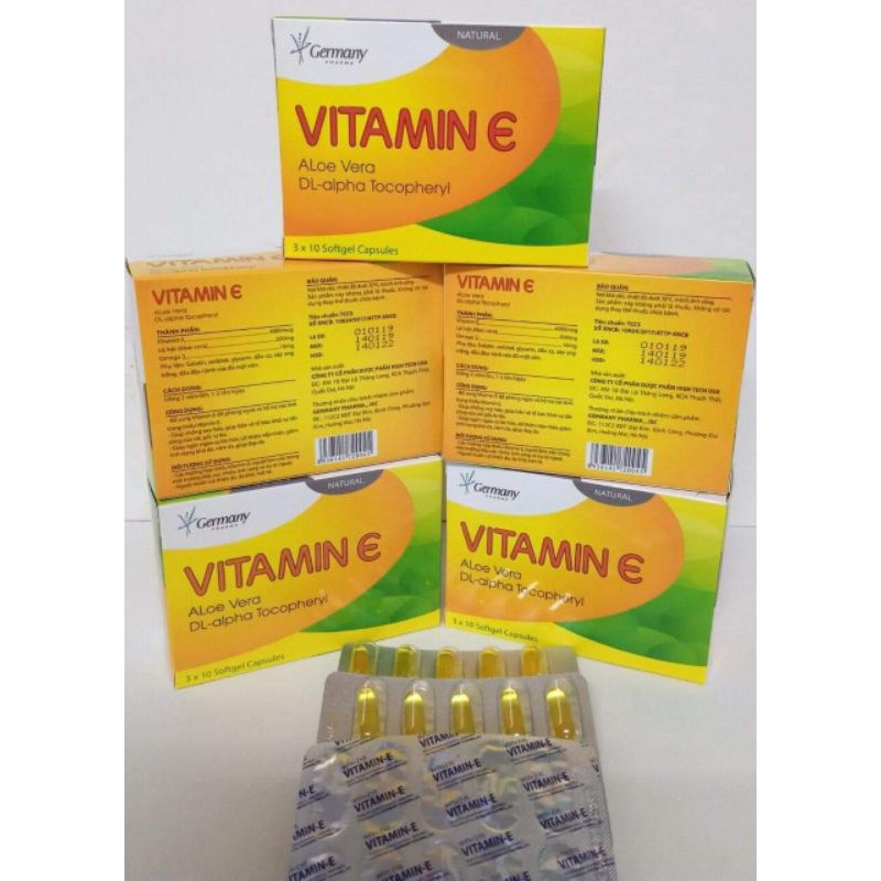 Vitamin E hộp 30 viên giúp da căng mịn sáng đẹp.