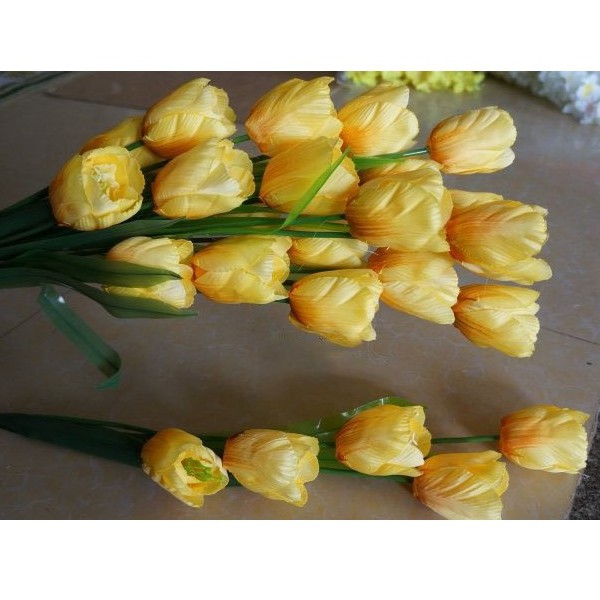 Cành Hoa Tulip Giả, Chất lụa cao cấp cành 5b, Hoa tulip giả cắm lọ trang trí phòng khách, văn phòng, nhà hàng, sự kiện