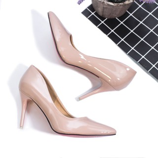 Giày Cao Gót 9cm Da Bóng Mũi Nhọn Basic Pixie P746