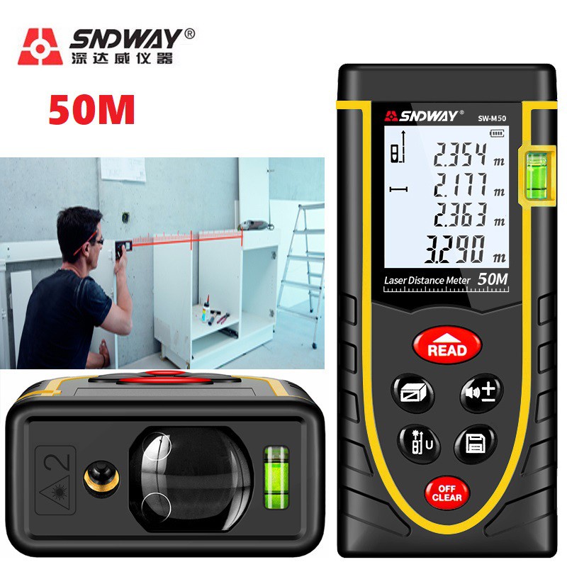 Thước đo xây dựng,Thước đo khoảng cách bằng tia laser SNDWAY SW-M50, 60M Đo nhanh chính xác từng cetimet