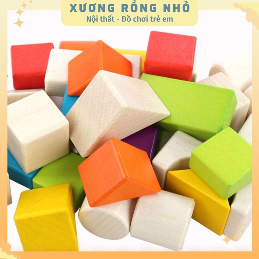 Bộ xếp hình khối bằng gỗ 30 chi tiết đơn giản nhiều màu sắc - Xương Rồng Nhỏ