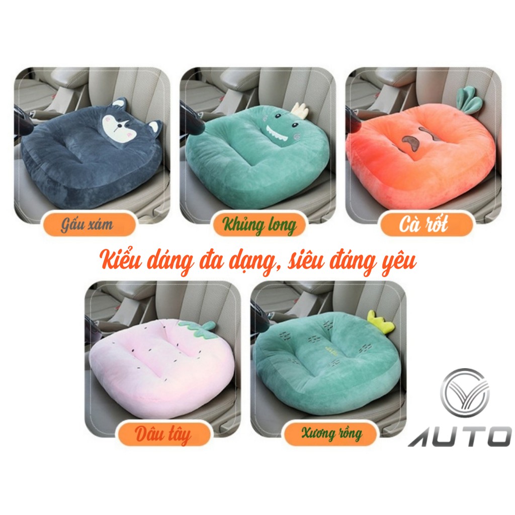 Đệm ghế ngồi tăng chiều cao ghế lái ô tô, đệm gối thông minh xe hơi hình thú, đệm tựa lưng cotton văn phòng