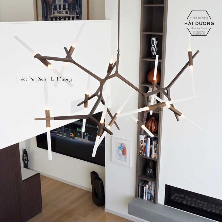 Đèn Chùm Decor Xương Cá 20 Tay (Đen/Vàng) - Tặng kèm 20 bóng led - Có video - Bảo hành 12 tháng