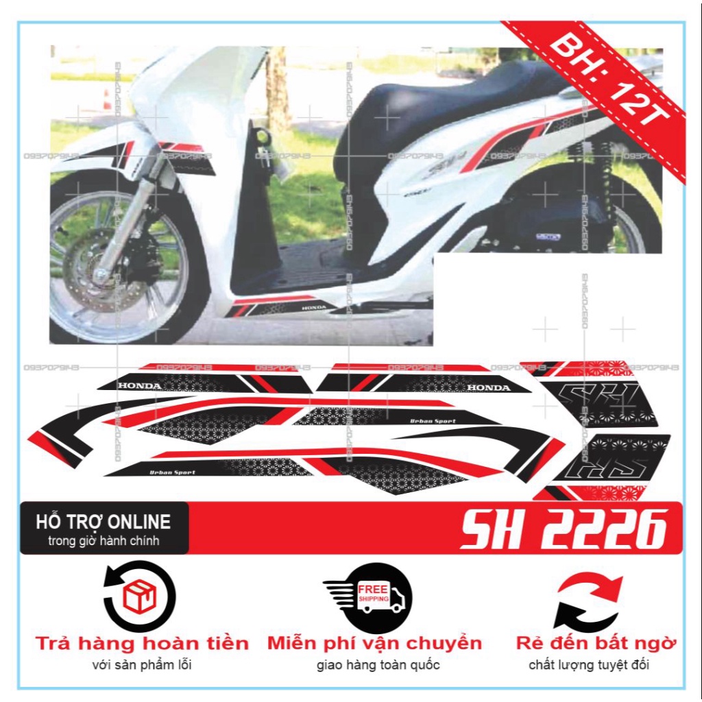 TEM XE SH 2020 TRẮNG ĐỎ CÓ BỬNG -- SHIN DECAL 2