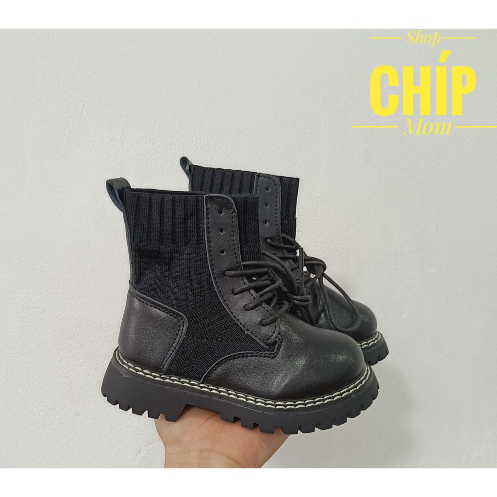 Bốt bé gái giày cao cố cho bé trai da PU mềm thun đế chống trượt QCCC full hộp A99 ( có video ảnh thật )