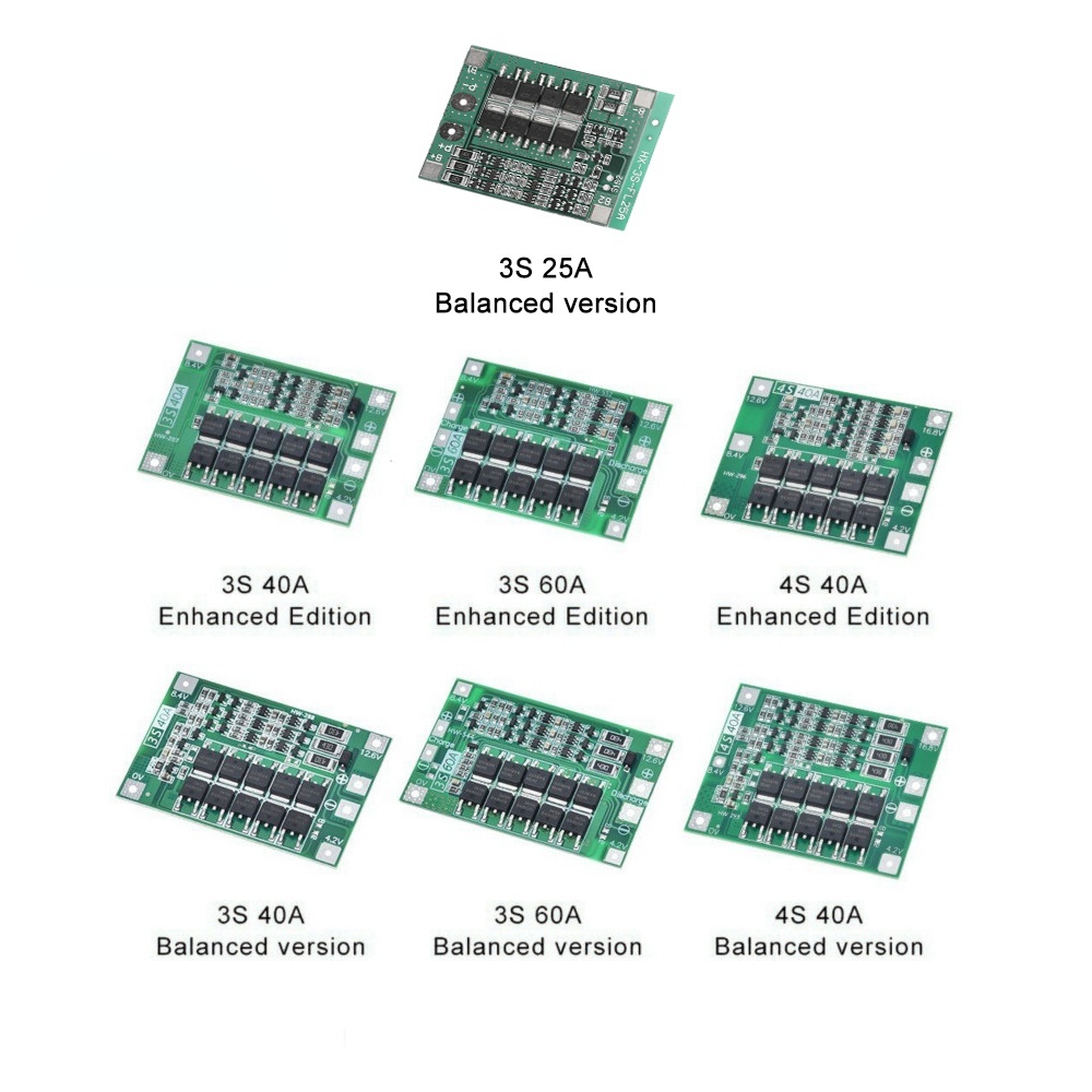 DIYMORE Bảng mạch bảo vệ pin lithium tùy chọn 3S / 4S 25A 40A 60A 18650 BMS 11.1 V 12.6V / 14.8V 16.8V 18.1V