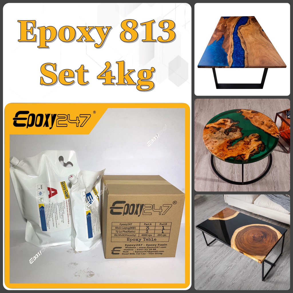 [Epoxy Resin] bộ 4kilogram Epoxy trong suốt, keo Epoxy813