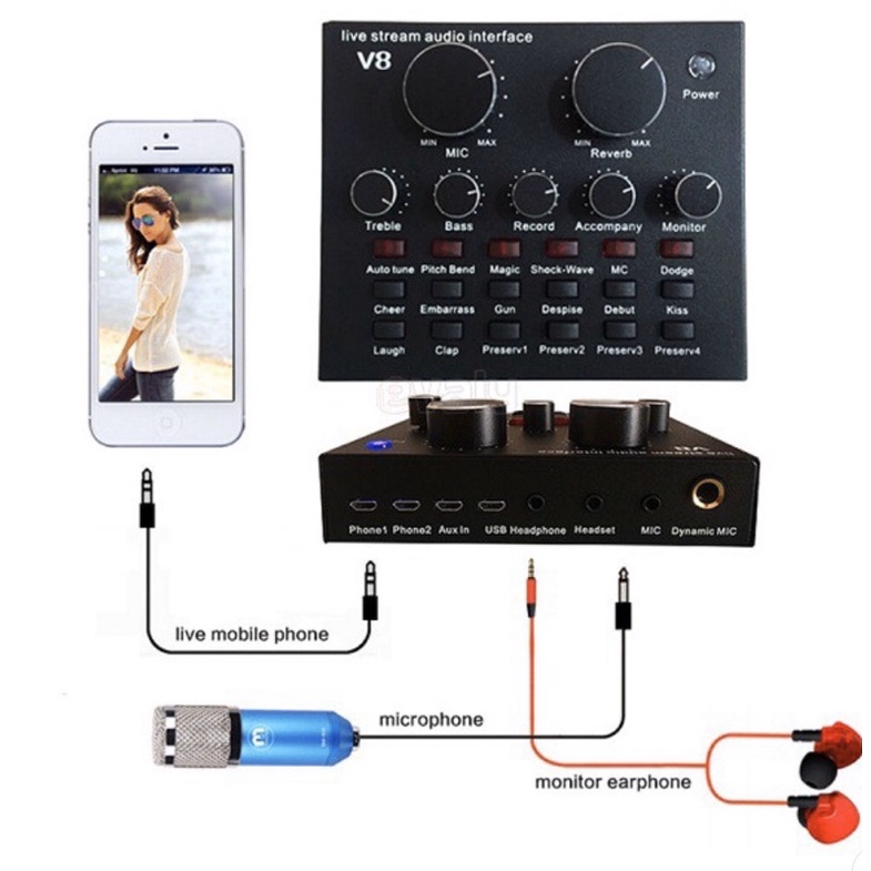 Combo mic và soundcard V8 2020- có bán rời mic và soundcard