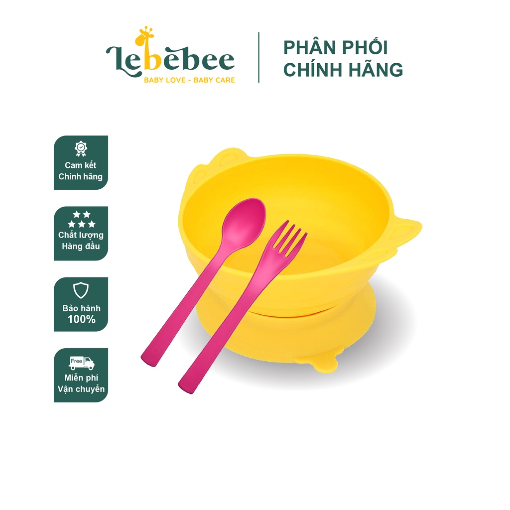 Set tô lớn, đế dính, thìa, dĩa cho bé Uinlui