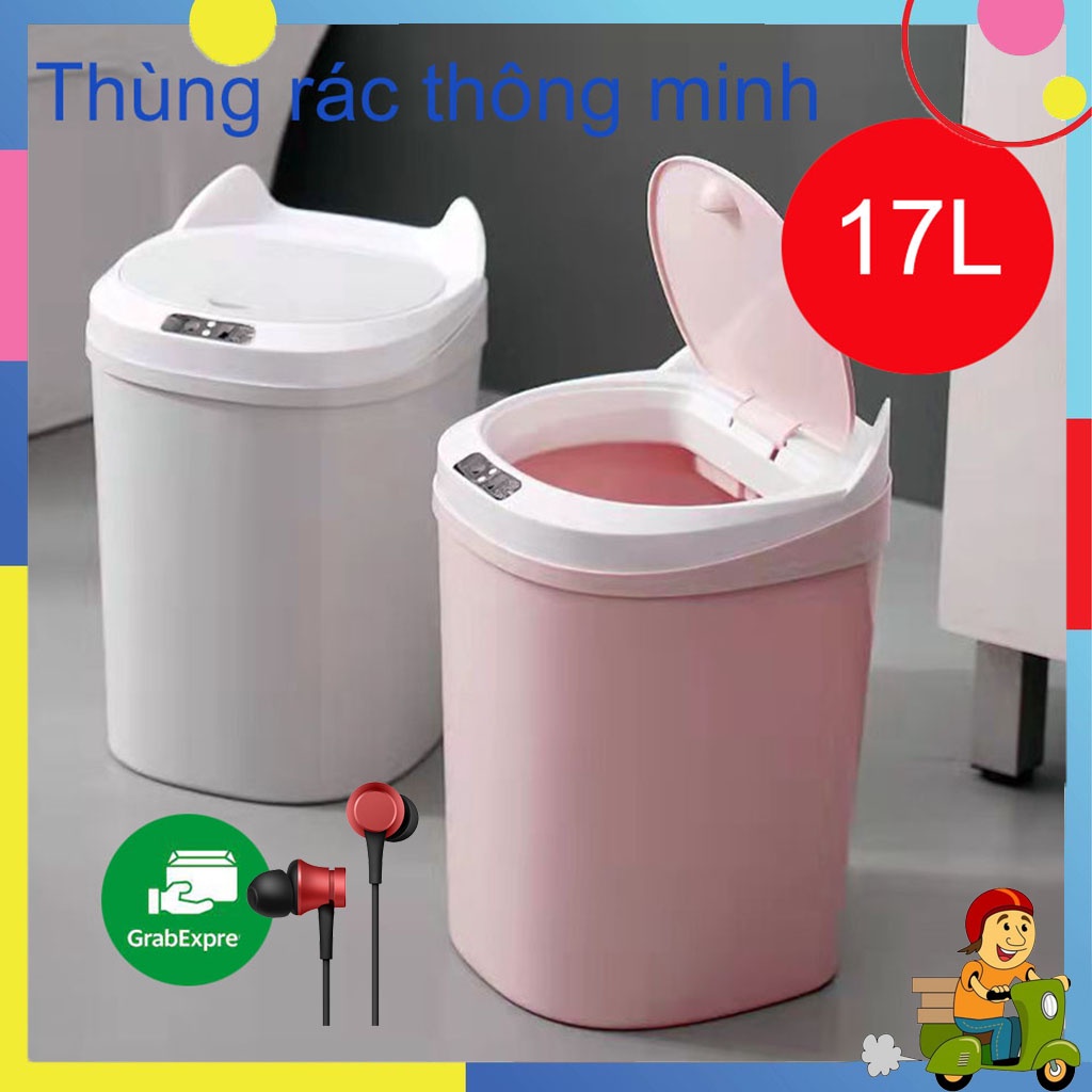 Thùng Rác Thông Minh Cảm Ứng Tai Mèo Sạc USB Cho Gia Đình Cỡ Lớn Cảm Ứng Hồng Ngoại Và Rung Động Tự Động Mở Nắp